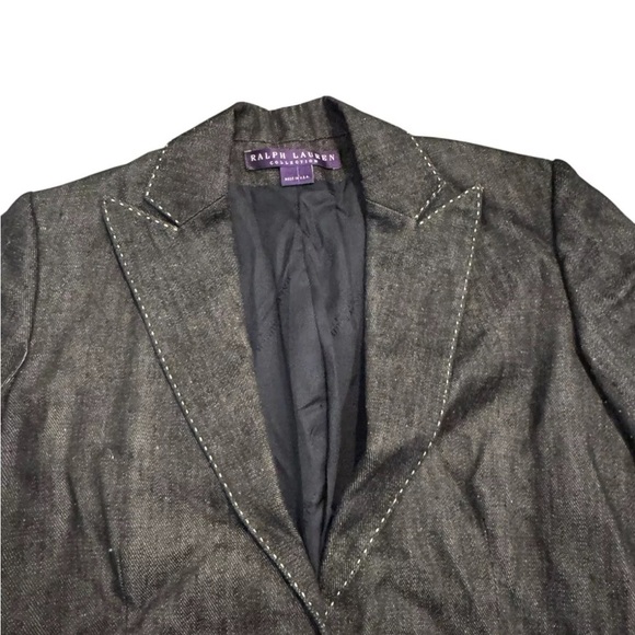 Ralph Lauren Purple Label Womens Button Linen Jacket Sz 2 Charcoal Blazer USA - Picture 6 of 15